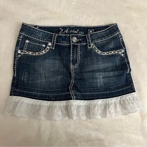 L.A. Idol USA Medium Denim Skirt with White Lace